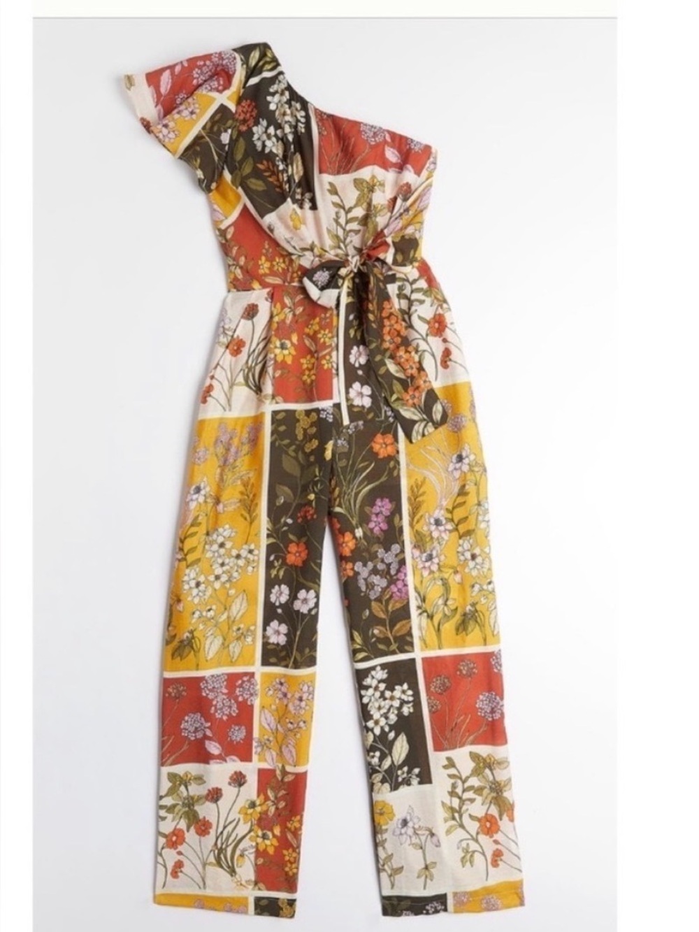 Eva Franco One-Shoulder Floral Patchwork Jumpsuit boho-chic multi-color wide leg